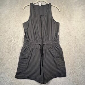 Zyia Active Romper Pinstripe Sleeveless Drawstring‎ Waist Pockets Size M